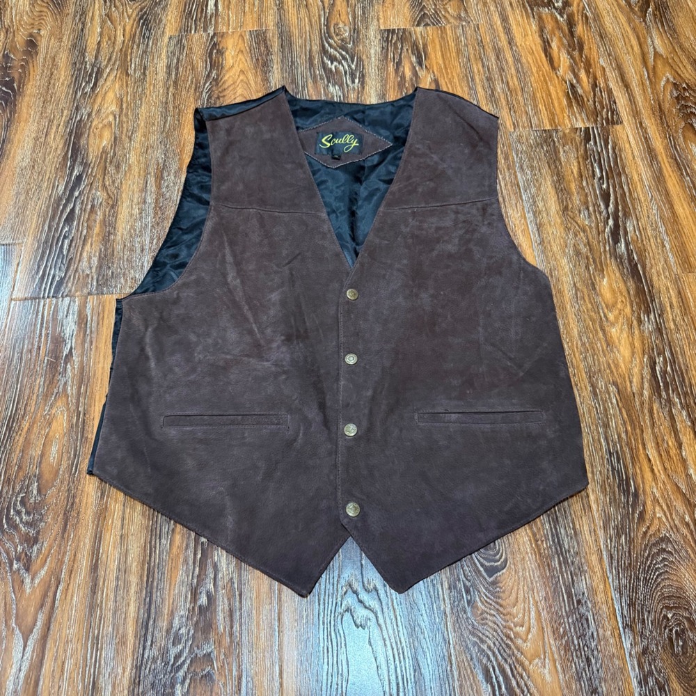Scully XL Suede Leather Vest Mens Brown Western Cowboy Button Front Cinch Back